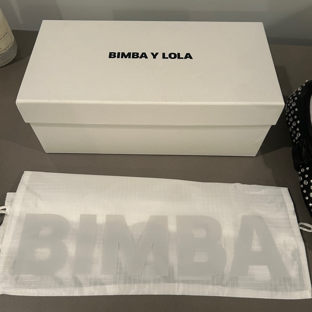 NWT BIMBA y Lola STUDDED BLACK LEATHER BALLERINA Ballet Flats size 39 - Picture 10 of 12